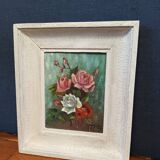 Tableau bouquet de rose signé