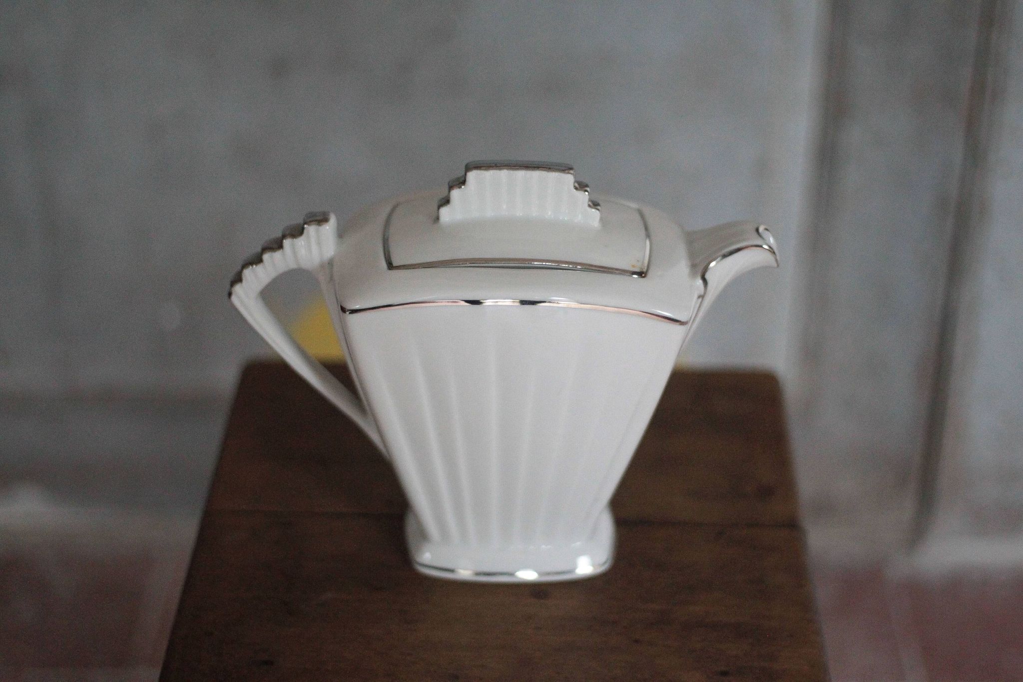 Art Deco porcelain teapot in a fan shape, Limoges porcelain coffee pot