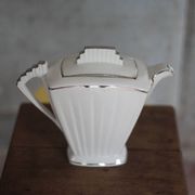 Art Deco porcelain teapot in a fan shape, Limoges porcelain coffee pot