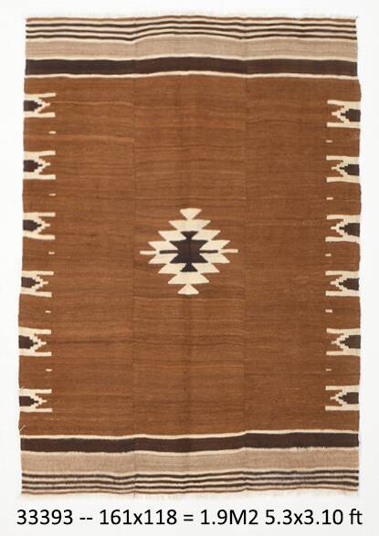 4x5 Camel Brown & Beige Vintage Kilim Rug, 118x161Cm