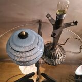 Lampe laiton 1930 art deco globe bleu moulé Clichy