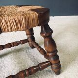 Rustic Low Oak and Rush Stools in the style of Charles Dudouyt, France, 1940s, Set of 2