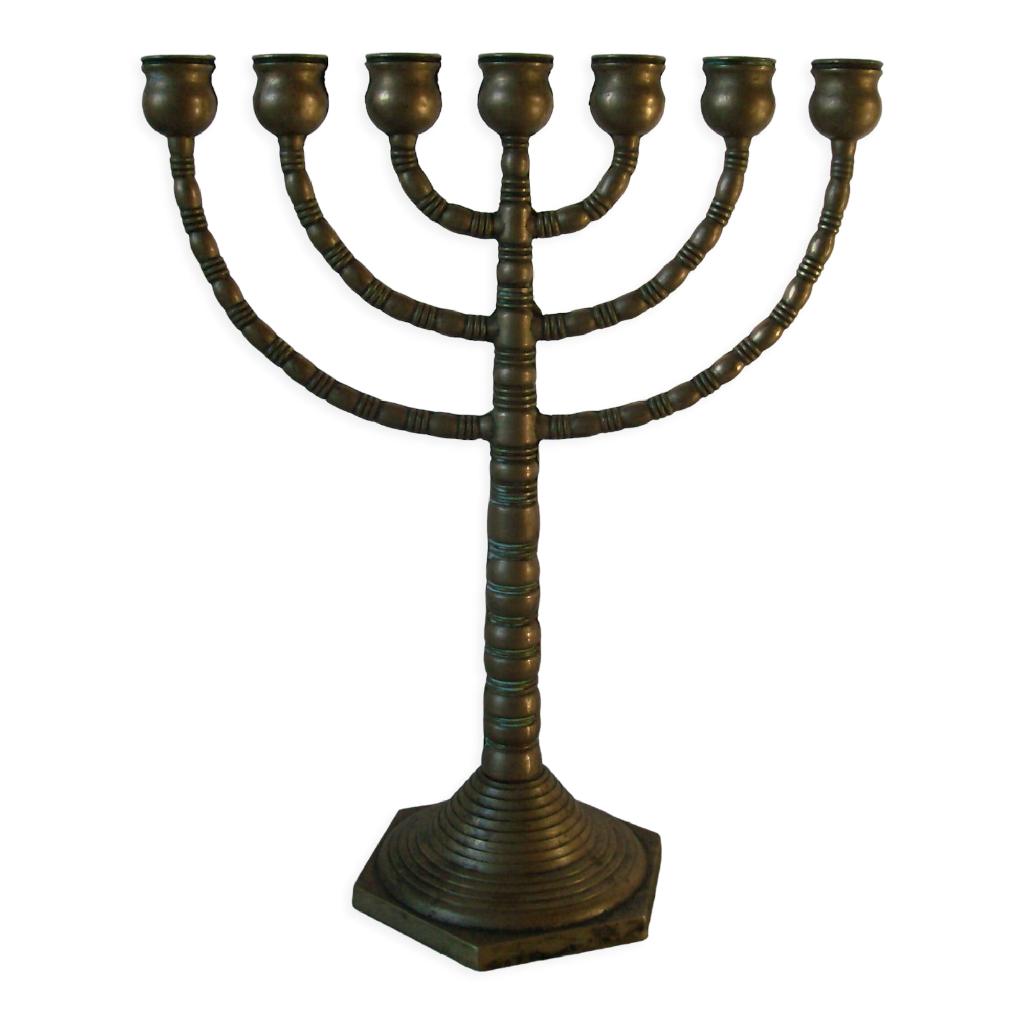 Old Jewish candlestick 7 branches menorah in brass and bronze 30 cm religion