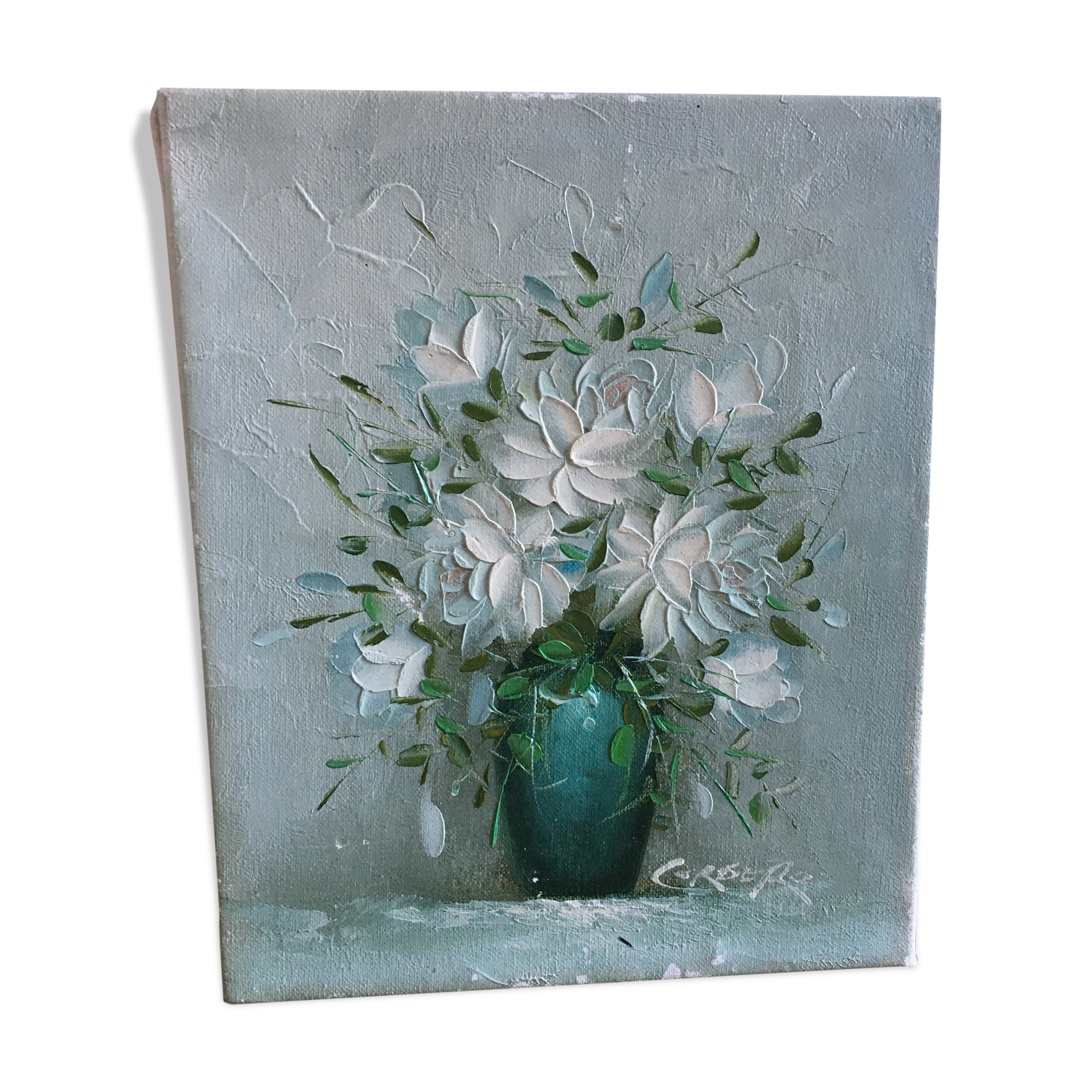 Peinture sur toile bouquet de fleurs blanches