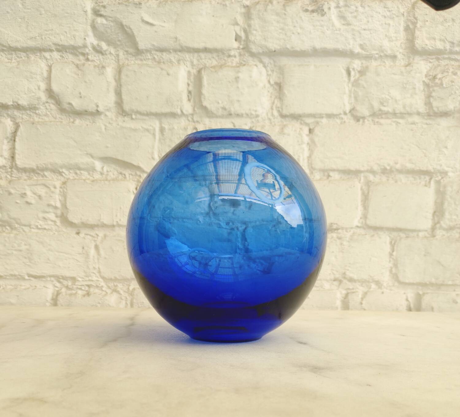 Vintage cobalt blue glass round vase