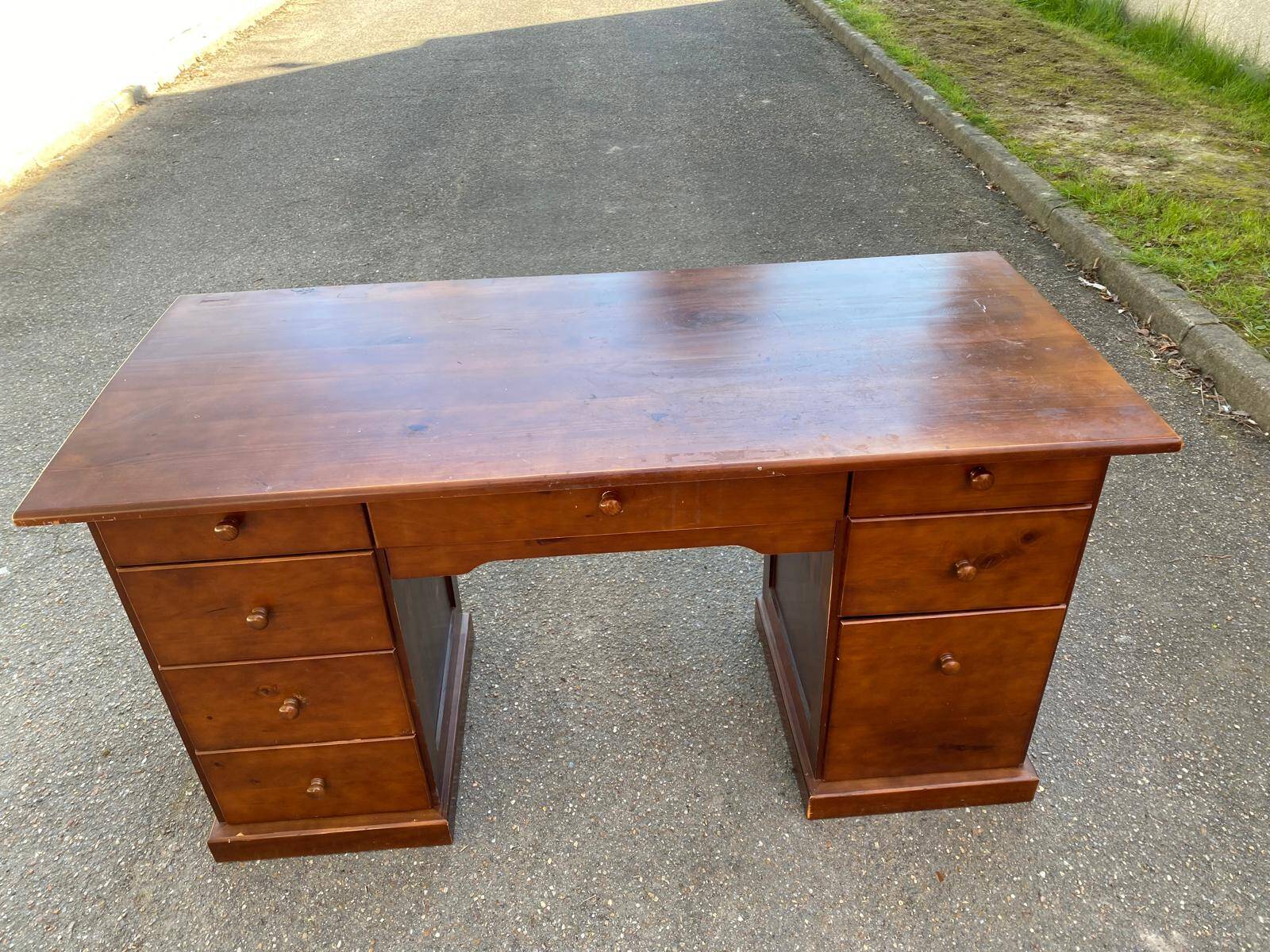 Solid pine wood desk with 8 drawers
