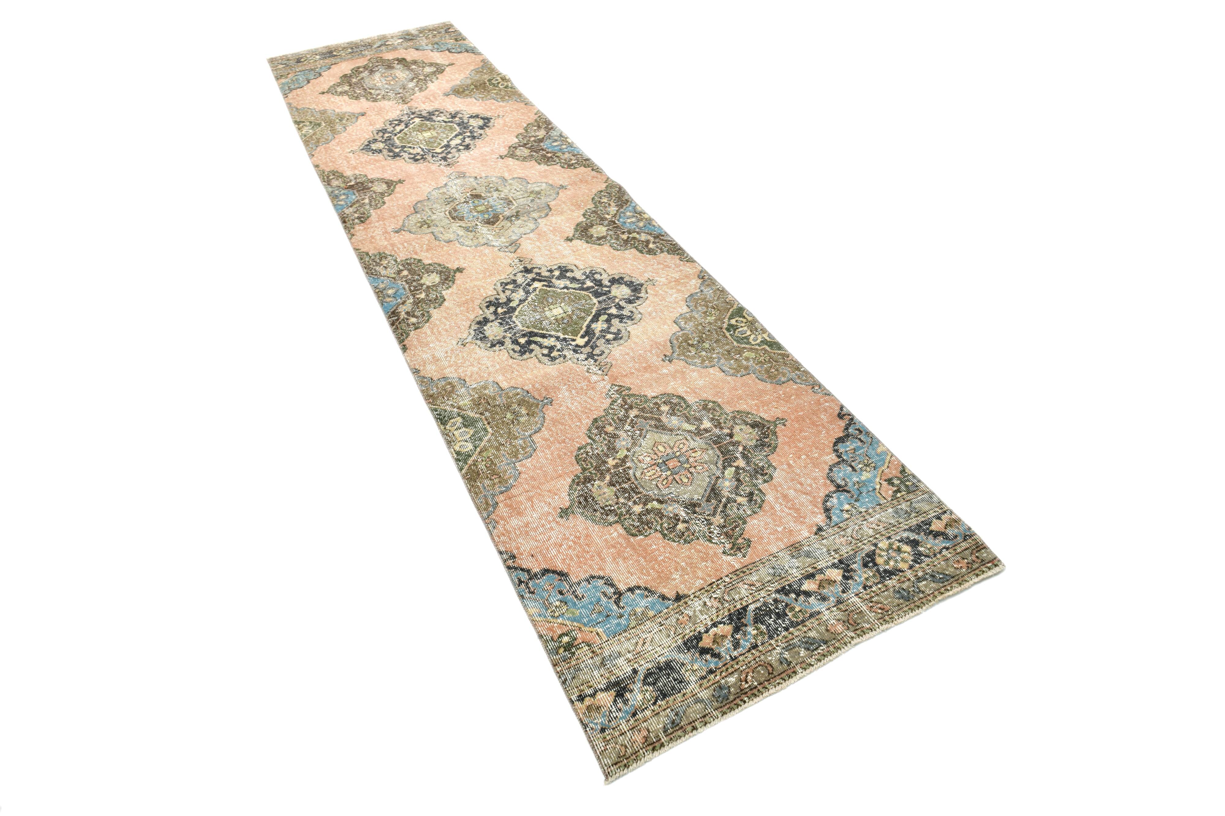 3x12 Salmon & Green Oriental Persian Runner Rug 89x365Cm