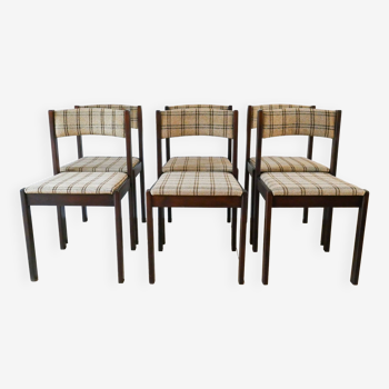 Ensemble de 6 chaises en bois et tweed 1970