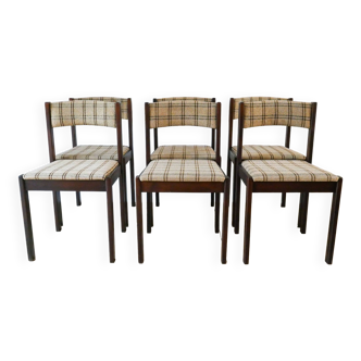 Set of 6 wooden and tweed chairs 1970