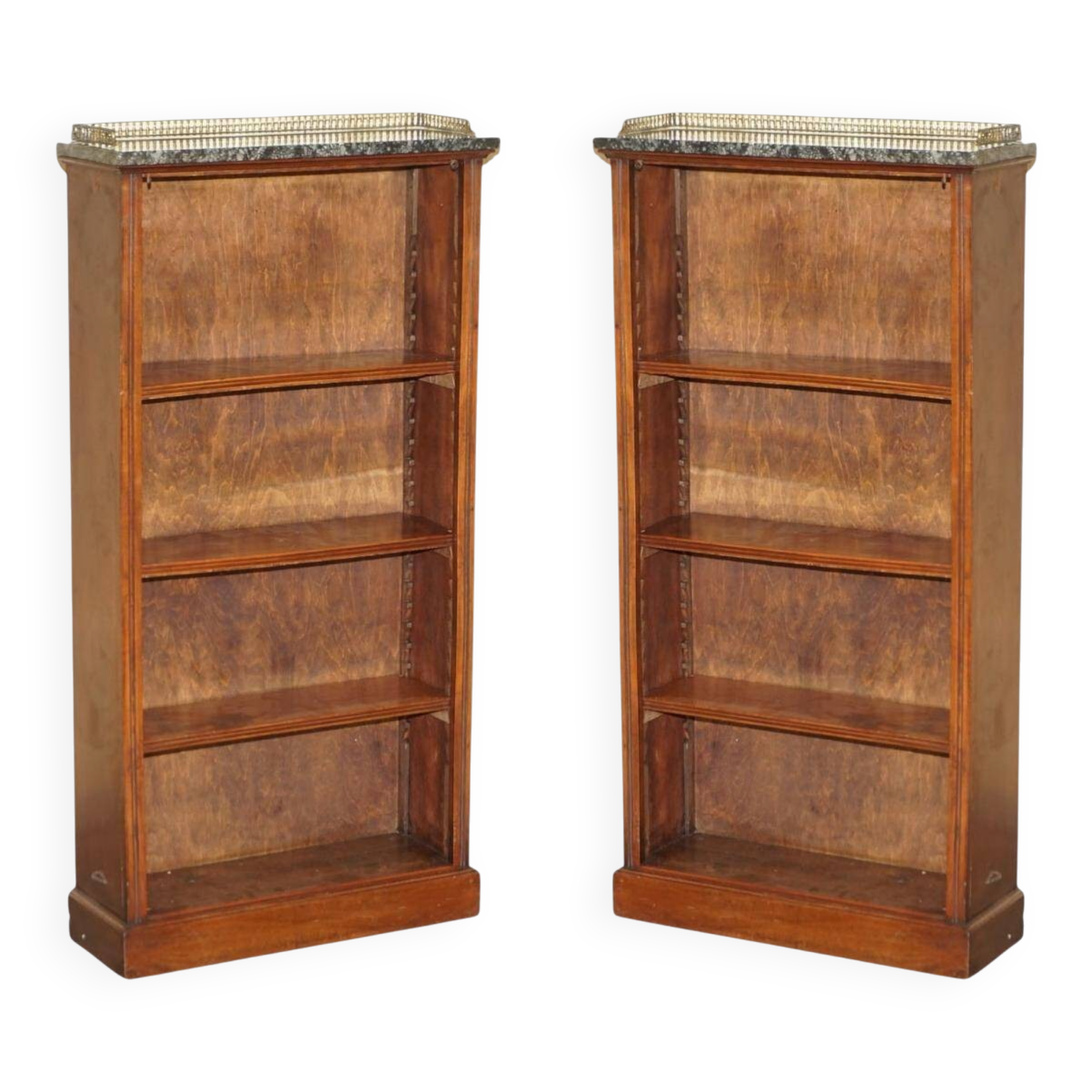 Pair of Regency Period Miniature Bookcases in Hardwood, Brass and Marble