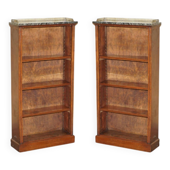 Pair of Regency Period Miniature Bookcases in Hardwood, Brass and Marble