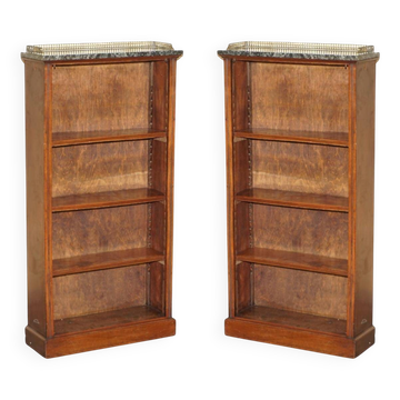 Pair of Regency Period Miniature Bookcases in Hardwood, Brass and Marble