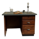 Modernist desk in wood and green moleskin upholstery