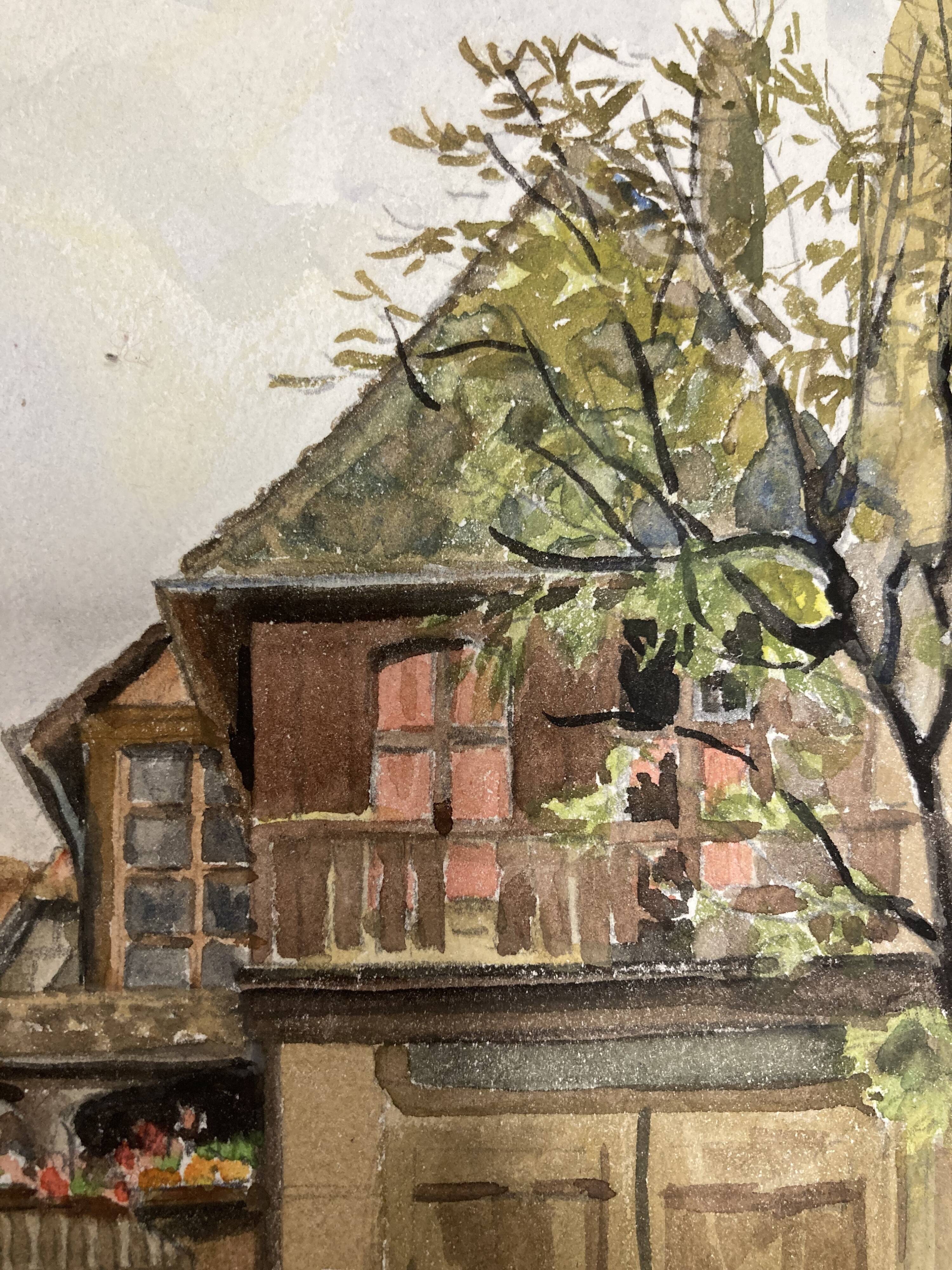 Watercolor vintage village view