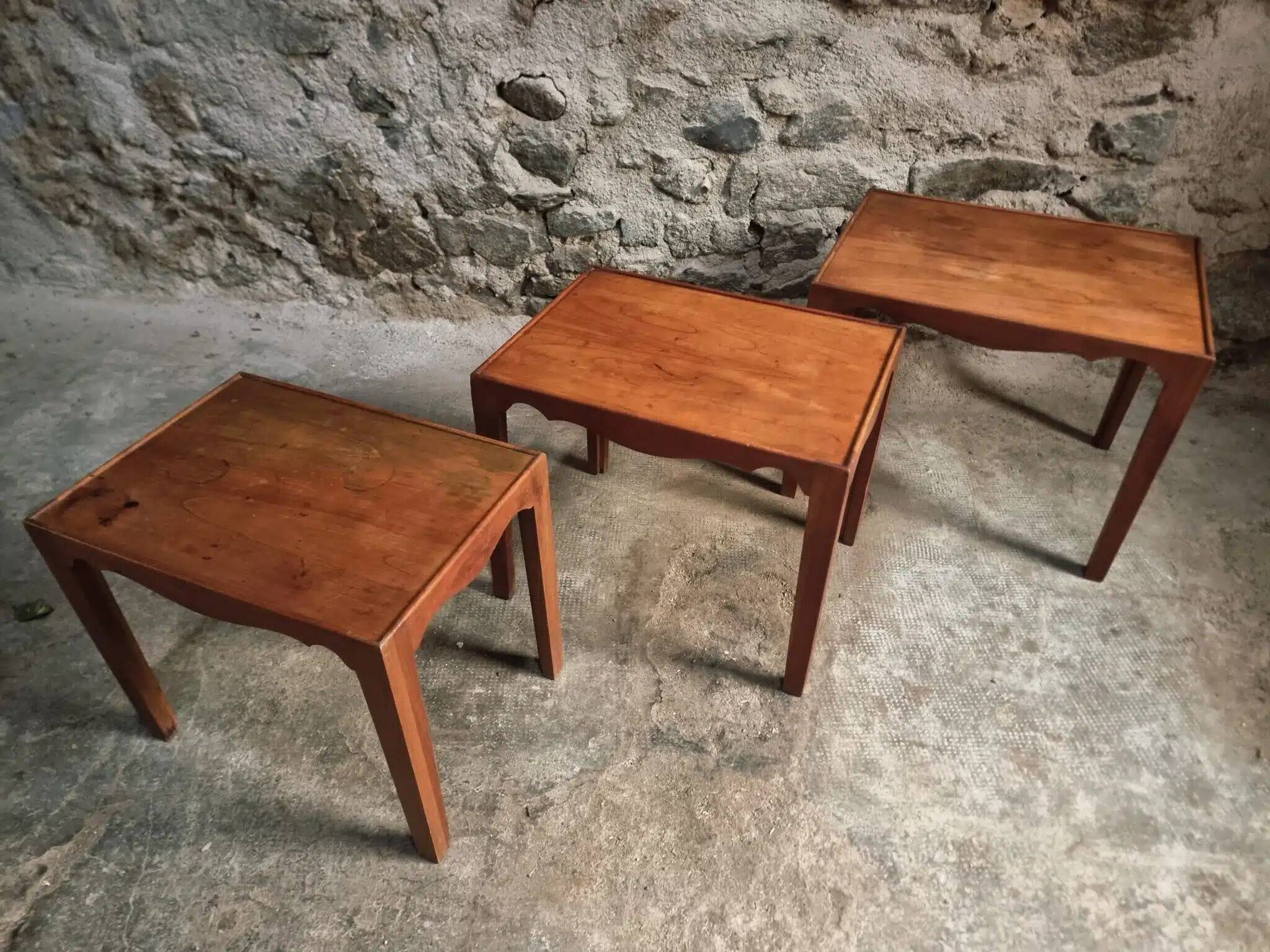 3 nesting tables made of cherry wood, France 1960
