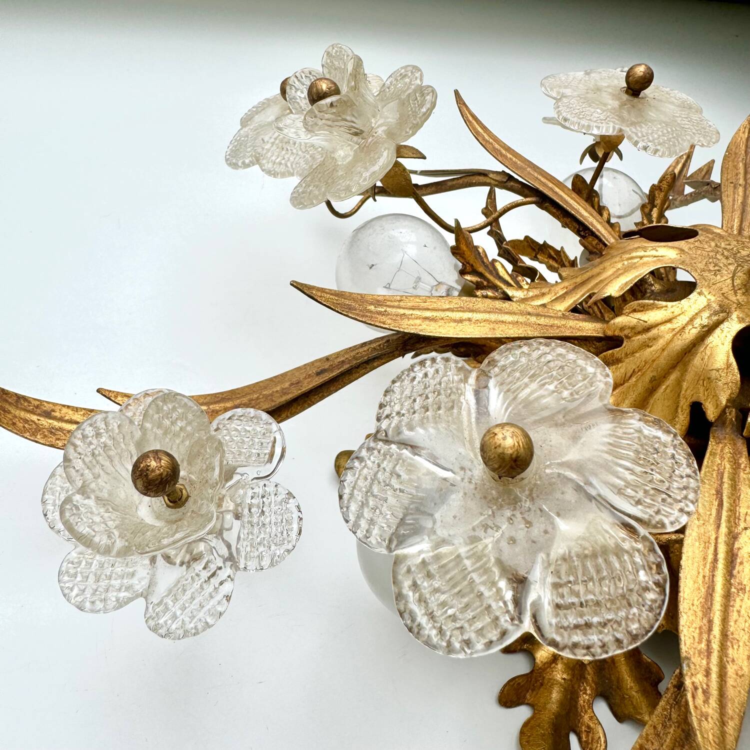 Plafonnier Banzi Firenze Murano en métal doré et verre de Murano