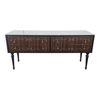 Mid Century Italian Dresser with Blue Glass Work and Four Drawers, 1960