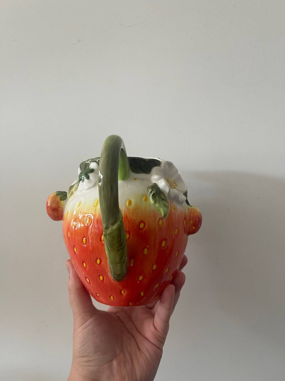 Strawberry shaped pitcher with vintage flowers ceramic pitcher in shape