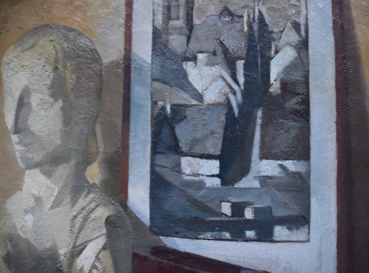 Roger Cortet (1910-1978) Still Life with White Sculpture Oil on Canvas Signed