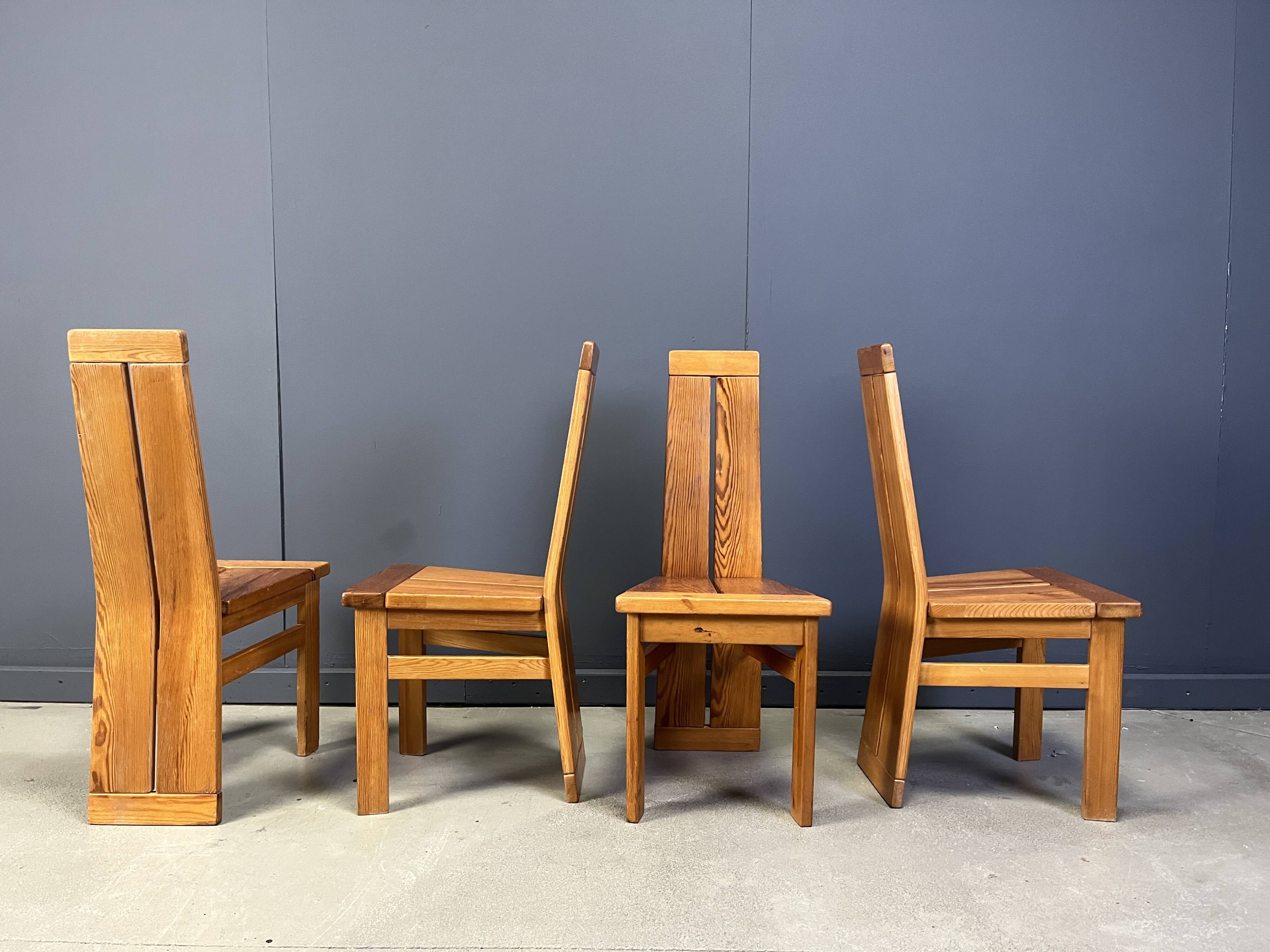 Set of 4 oak brutalist dining chairs, 1970s