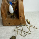 Carved wooden lamp and stained glass