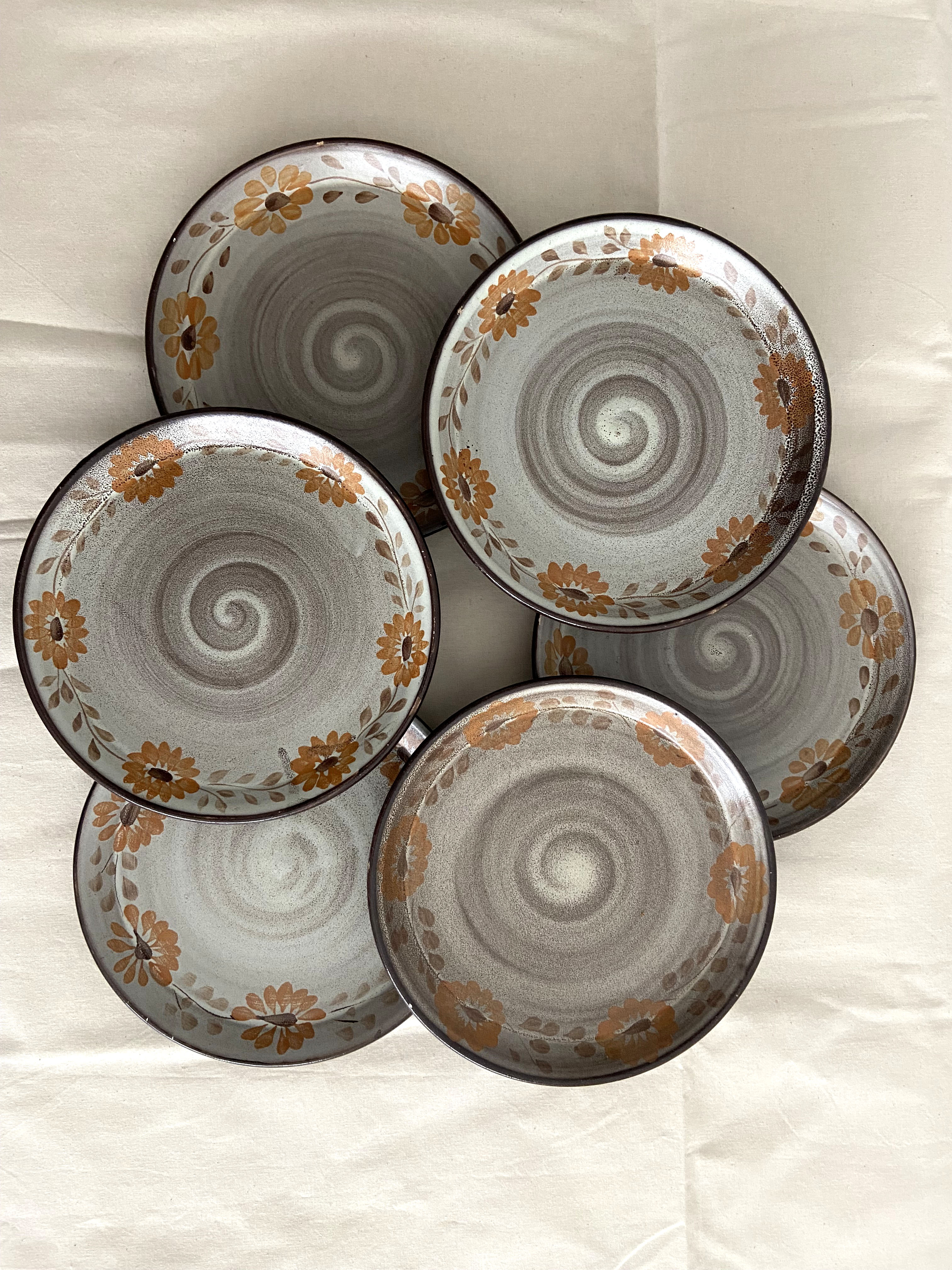 Set of 6 painted sandstone plates