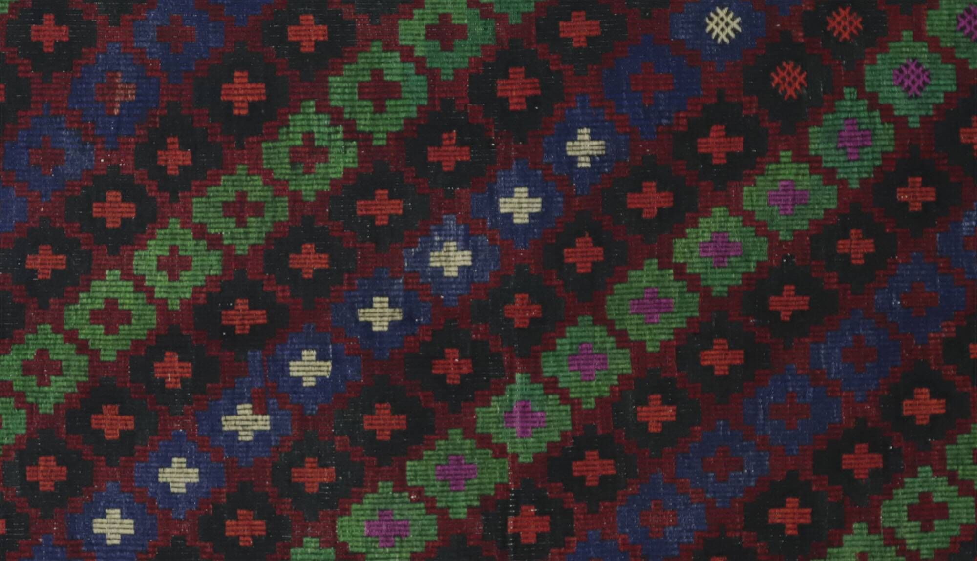 Turkish Kilim Yuruk Vintage 217x353 cm Geometric Green Blue Red