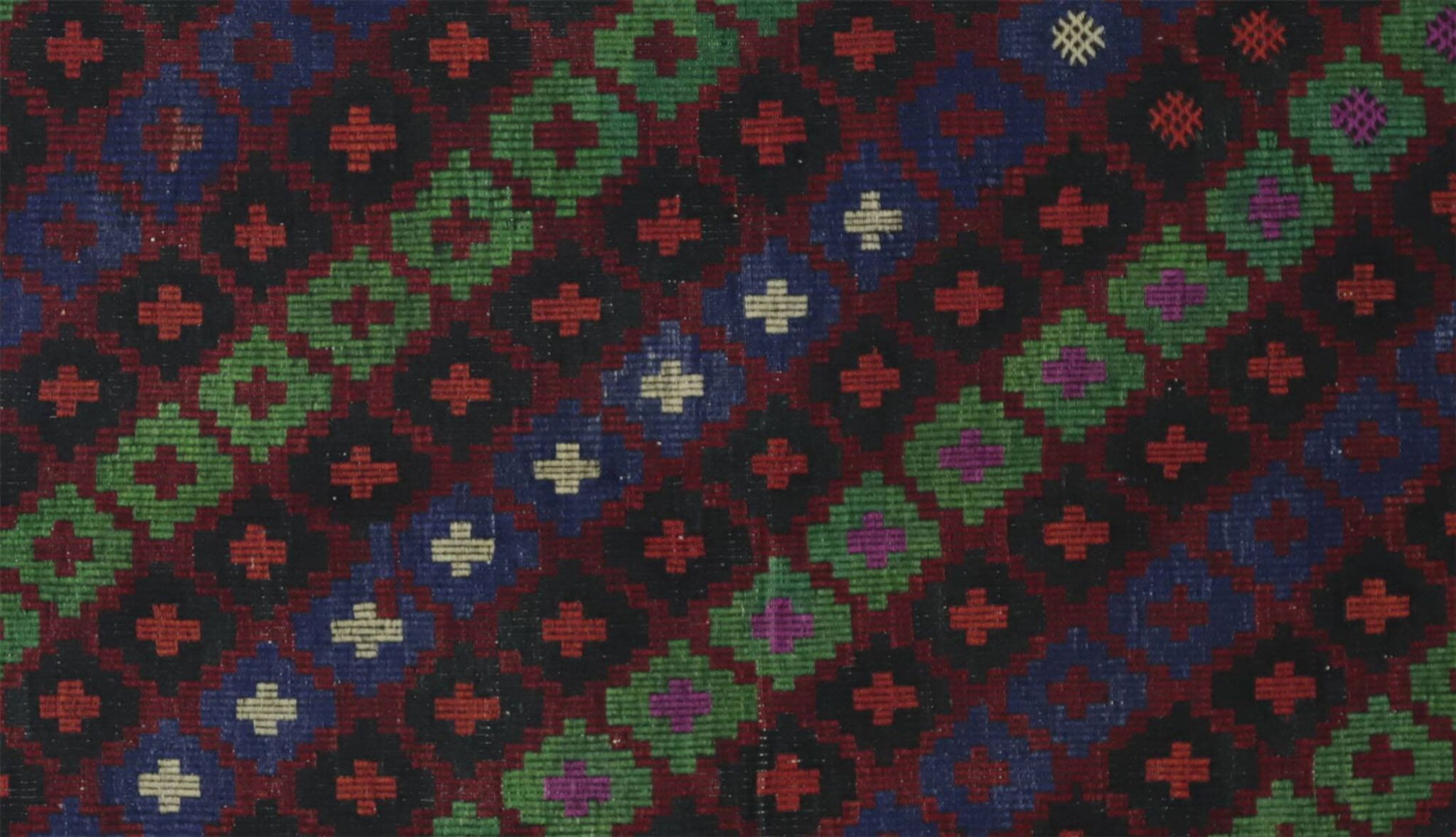 Turkish Kilim Yuruk Vintage 217x353 cm Geometric Green Blue Red