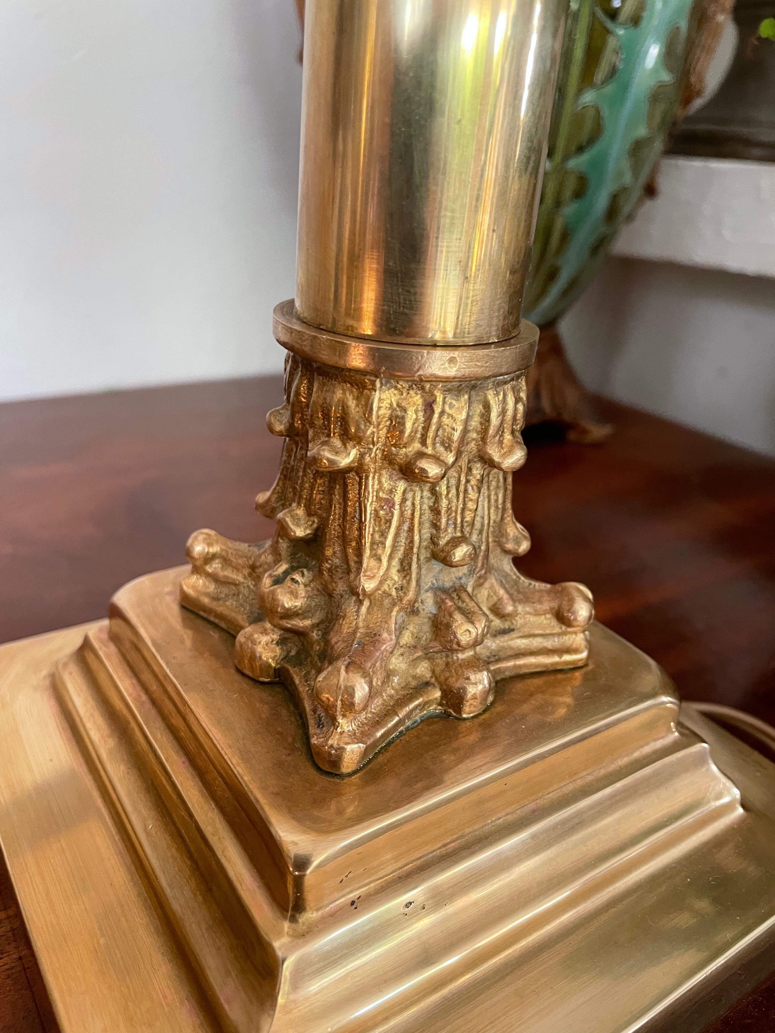 Pair of brass and bronze column lamp 44cm