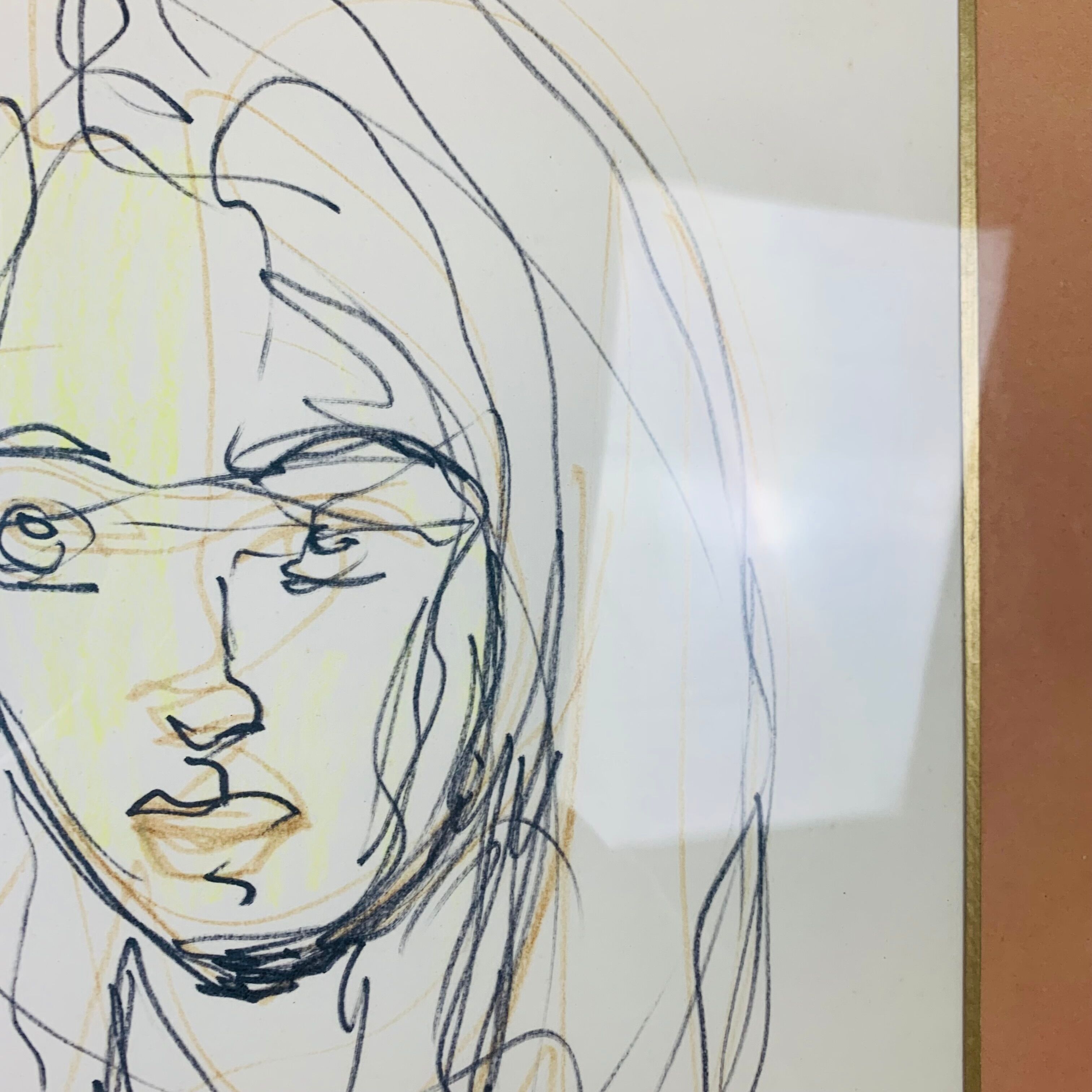 Portrait painting of woman drawing 70s