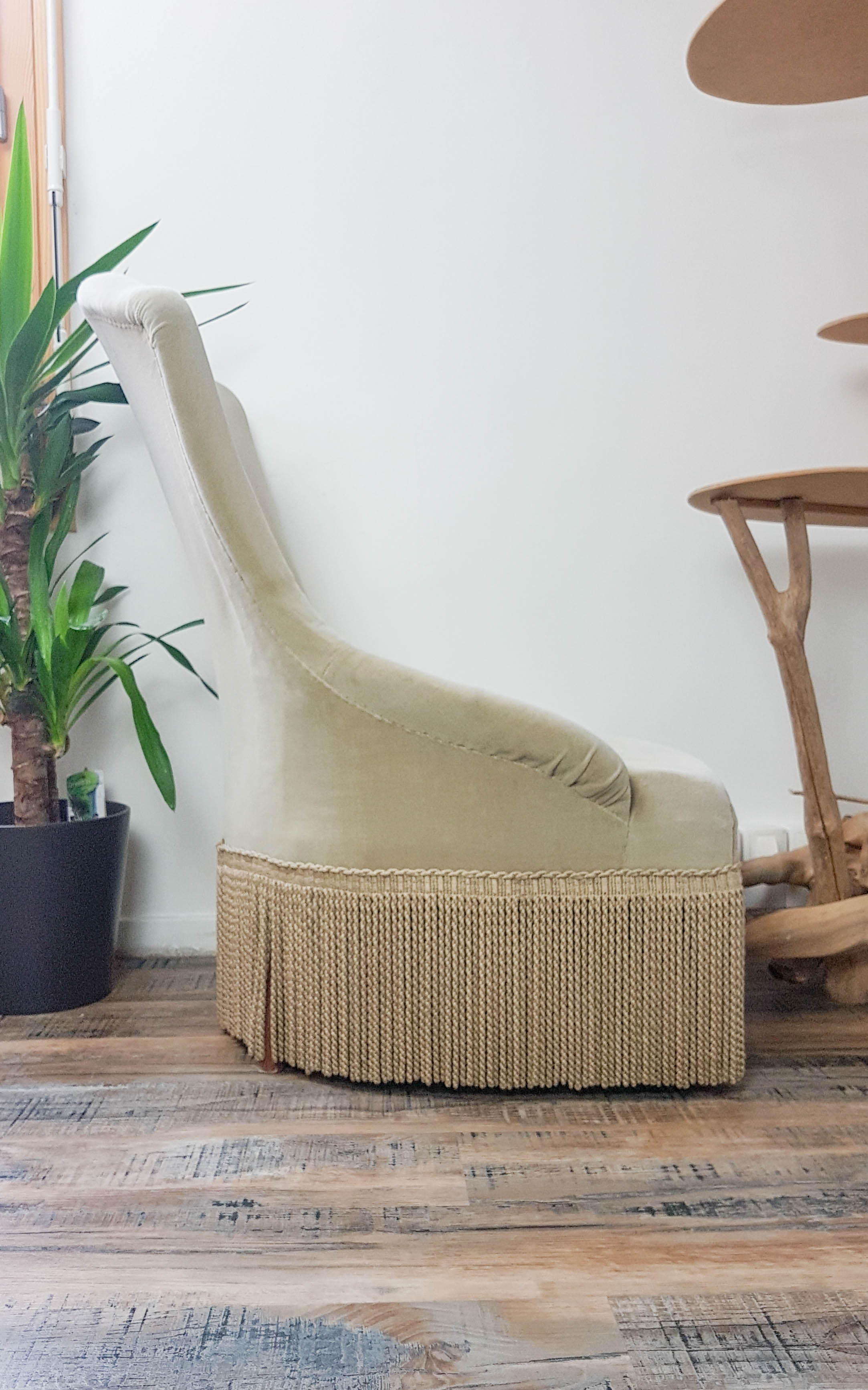 Vintage grey green almond green velvet toad chair