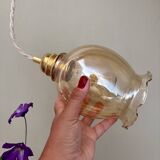 Vintage tulip pendant light in amber glass