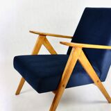 Fauteuil vintage en velours bleu marine Var, années 1970