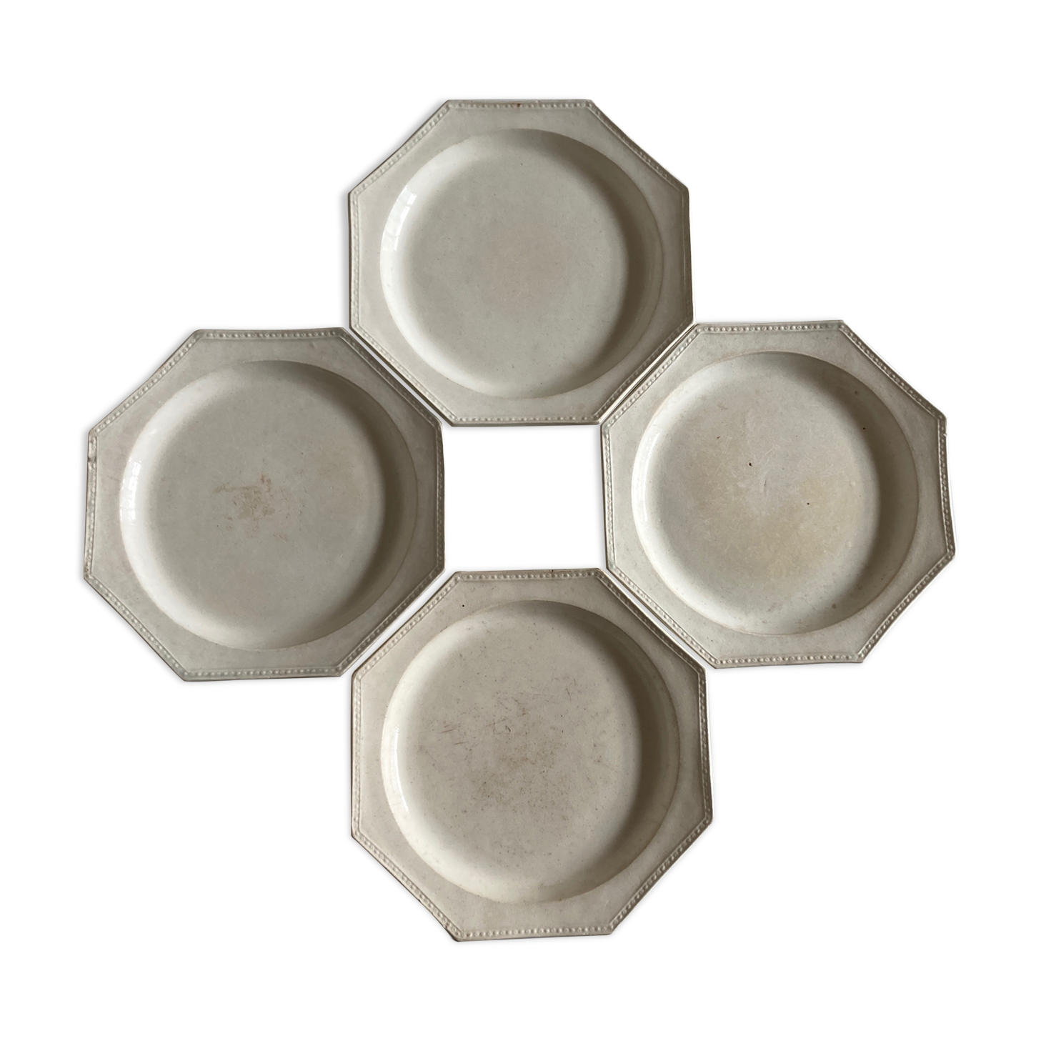 Set of 4 plates Creil and Montereau octagonal pearls Directoire 1800