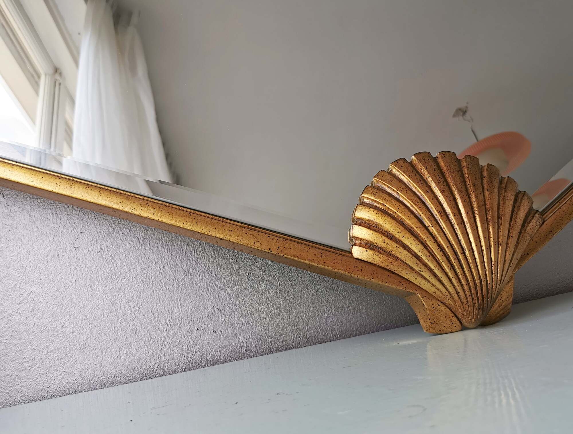 Vintage golden wooden mirror, '80s, Hollywood Regency