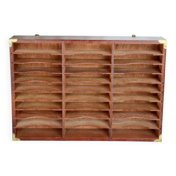 Étagère murale vintage type meuble de métier - Bois et métal doré