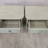 Paire de tables de chevets bois et osier