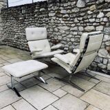 Pair of Armchairs and Ottoman, "Joker" Model, Large Leather Model