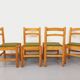Set of 4 vintage chairs in pine and khaki green bouclette fabric from the 70s