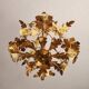 Vintage gilded hand-forged Florentine ceiling light with porcelain roses.