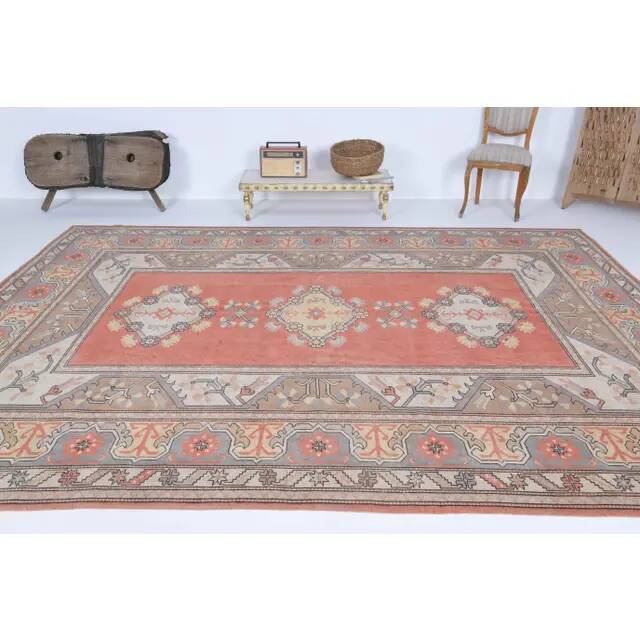 Vintage Turkish hand-knotted wool cotton red area rug 259x351