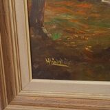 Vintage painting "Gîte on the edge of the forest" .