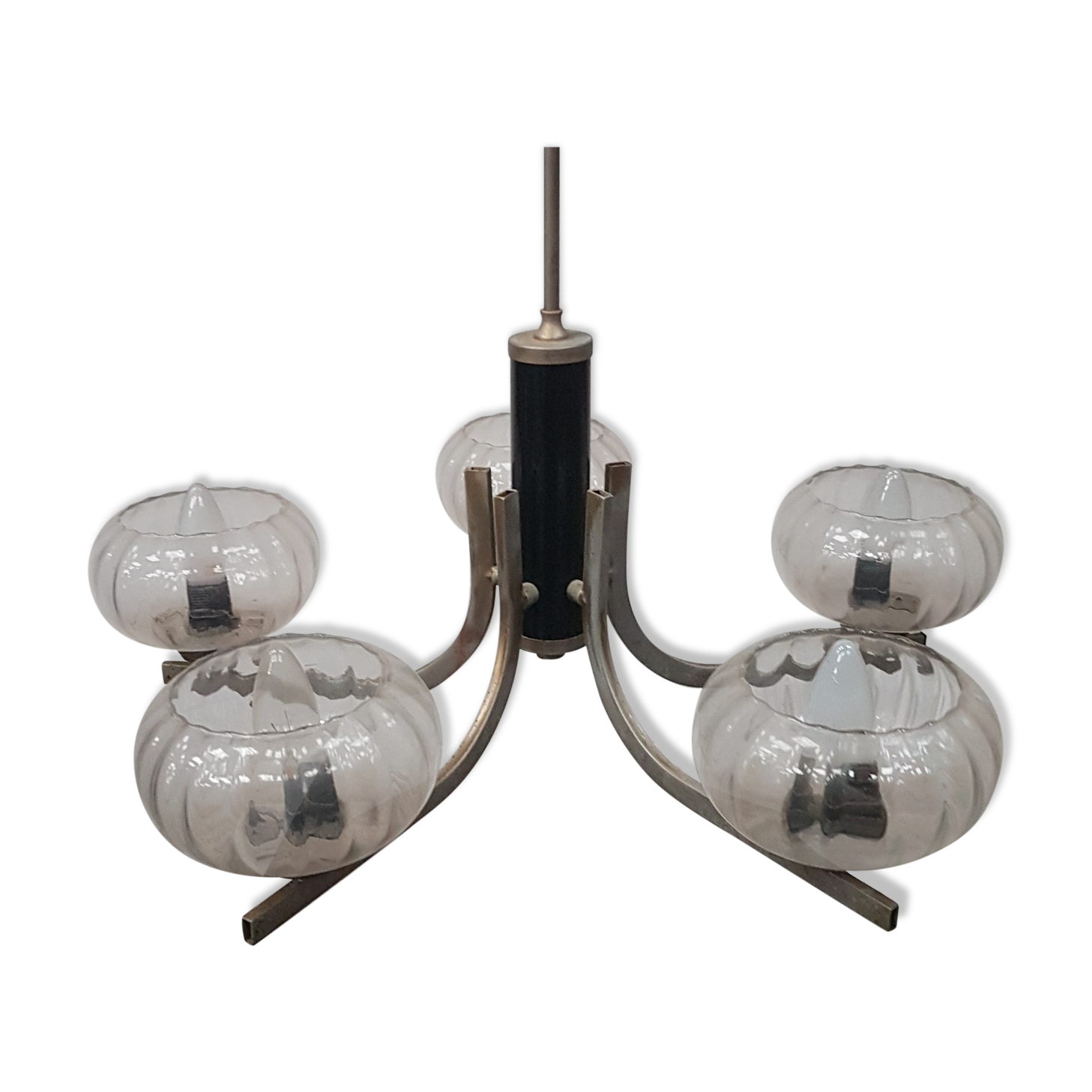 Art deco chandelier in metal and glass