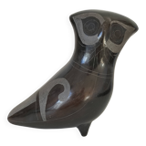 Engraved black ceramic owl signed Mexico