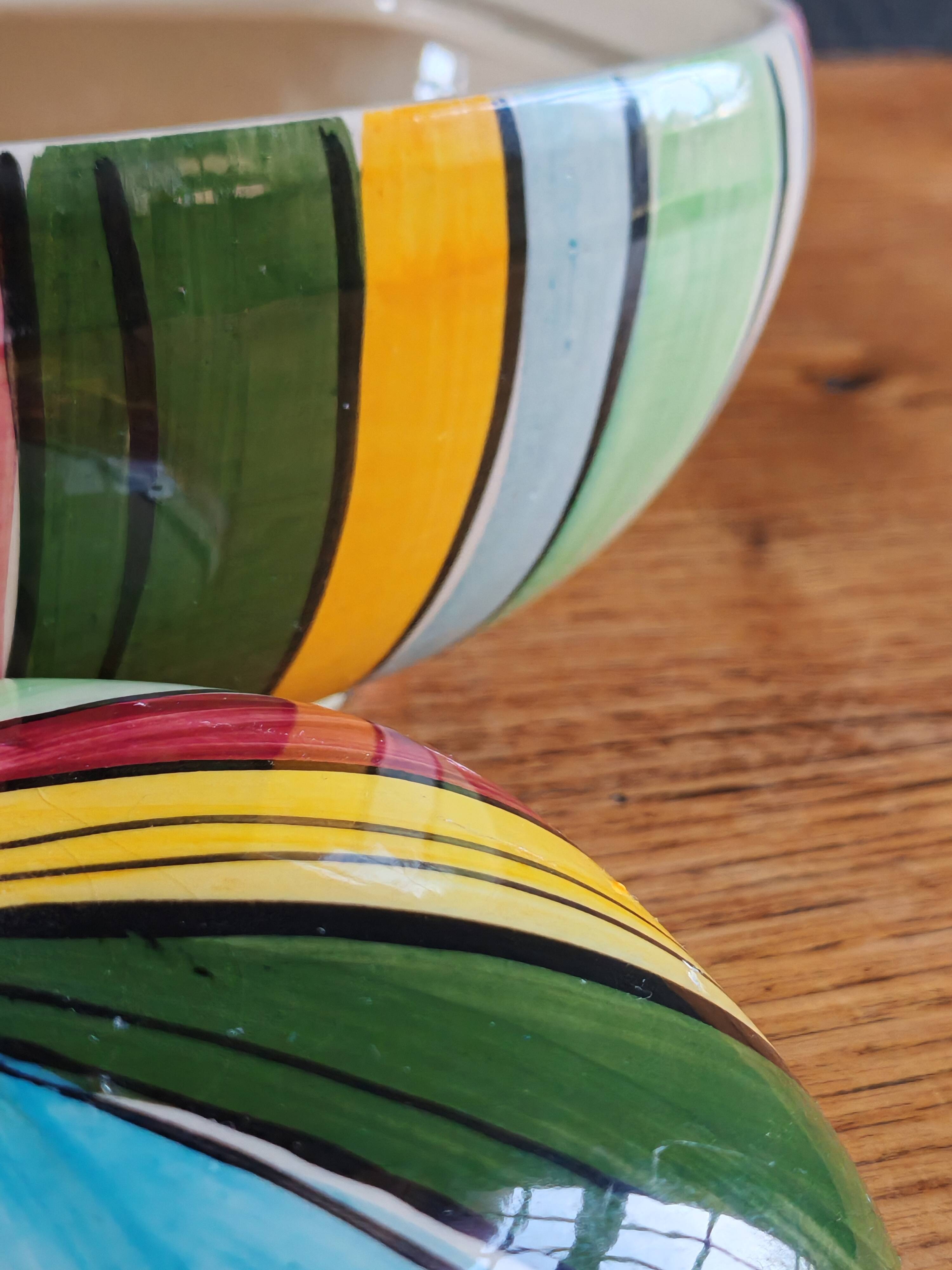 Vintage Ceramic Bonbonnière with Colourful Stripes - Jewellery Box