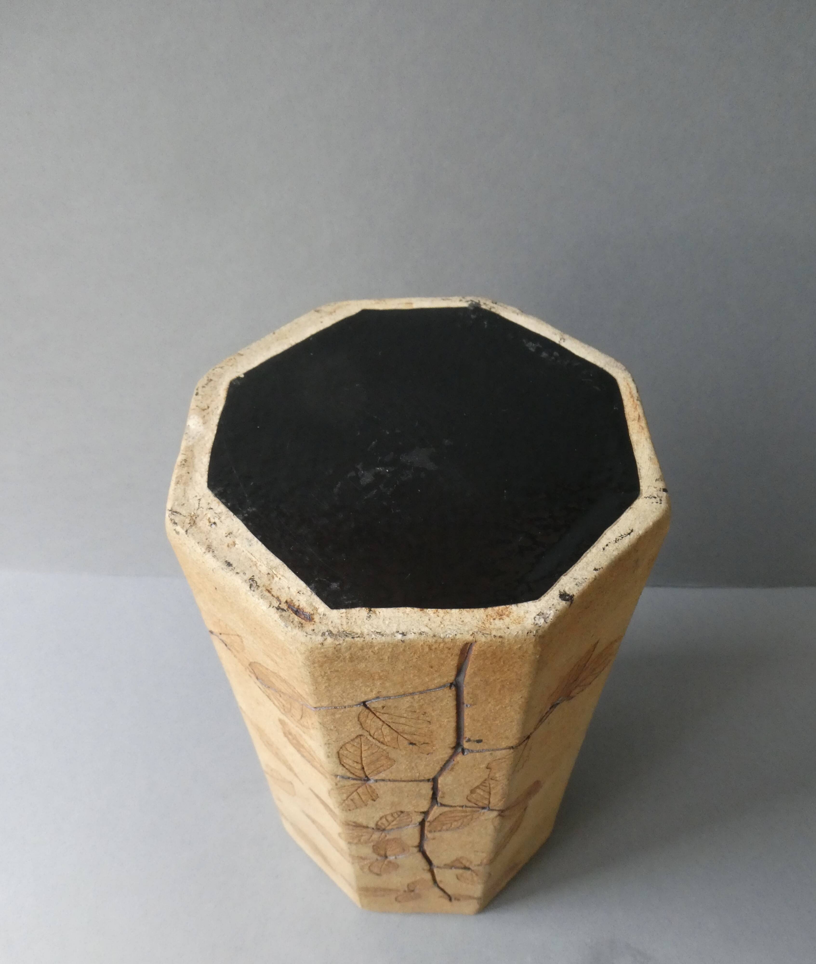 Octagonal vase by Raymonde Leduc, herbarium decoration, circa 1970