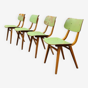 Lot de 4 chaises bois vert Tatra Nabytok 1960