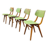 Set of 4 Tatra Nabytok green wood chairs 1960
