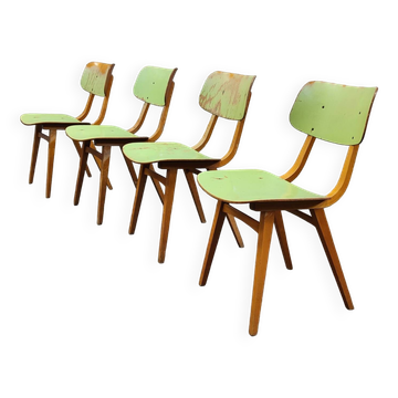 Set of 4 green wooden chairs Tatra Nabytok 1960