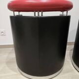 Pair of 80s designer leather and chrome metal armchairs